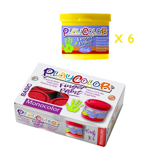 FINGER PAINT BASIC - Lot de 6 pots de peinture au doigt - 40 ml. Monocouleur JAUNE - PLAYCOLOR