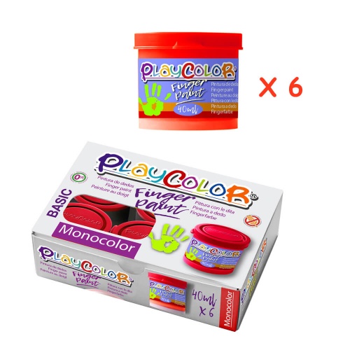 FINGER PAINT BASIC - Lot de 6 pots de peinture au doigt - 40 ml. Monocouleur ROUGE - PLAYCOLOR