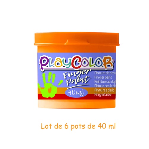 FINGER PAINT BASIC - Lot de 6 pots de peinture au doigt - 40 ml. Monocouleur ORANGE - PLAYCOLOR