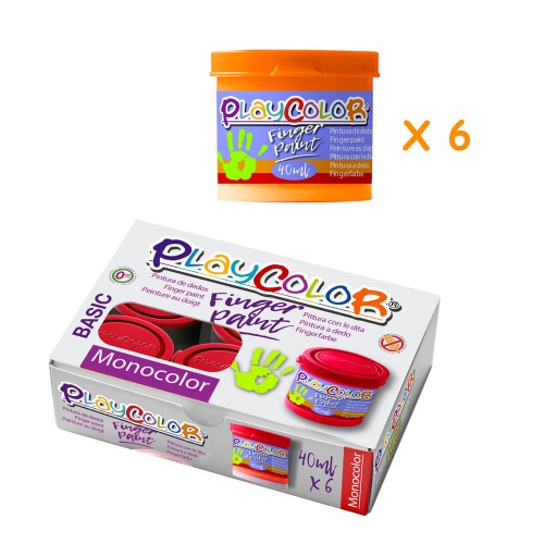 FINGER PAINT BASIC - Lot de 6 pots de peinture au doigt - 40 ml. Monocouleur ORANGE - PLAYCOLOR