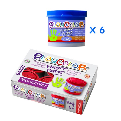 FINGER PAINT BASIC - Lot de 6 pots de peinture au doigt - 40 ml. Monocouleur BLEU - PLAYCOLOR