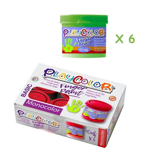 FINGER PAINT BASIC - Lot de 6 pots de peinture au doigt - 40 ml. Monocouleur VERT - PLAYCOLOR