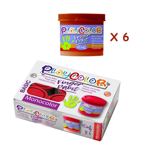 FINGER PAINT BASIC - Lot de 6 pots de peinture au doigt - 40 ml. Monocouleur MARRON - PLAYCOLOR
