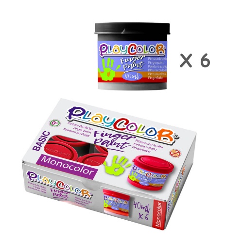 FINGER PAINT BASIC - Lot de 6 pots de peinture au doigt - 40 ml. Monocouleur NOIR - PLAYCOLOR