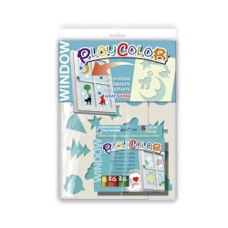 Pack 2-en-1 comprenant 2 POCHOIRS + WINDOW ONE - 6 Sticks de peinture gouache solide spécial vitres miroir - PLAYCOLOR 