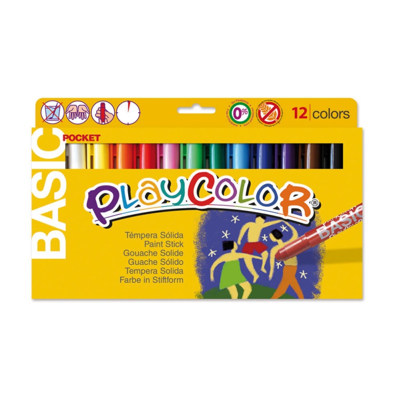 Peinture Gouache Solide en stick 10g - 12 couleurs assort. - BASIC ONE