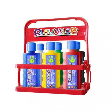 FINGER PAINT BASIC - Lot de 6 Peinture au doigt - 500 ml. avec casier de rangement - PLAYCOLOR