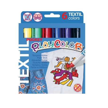 TEXTIL POCKET - Stylo de peinture gouache solide - 6 couleurs assorties - PLAYCOLOR