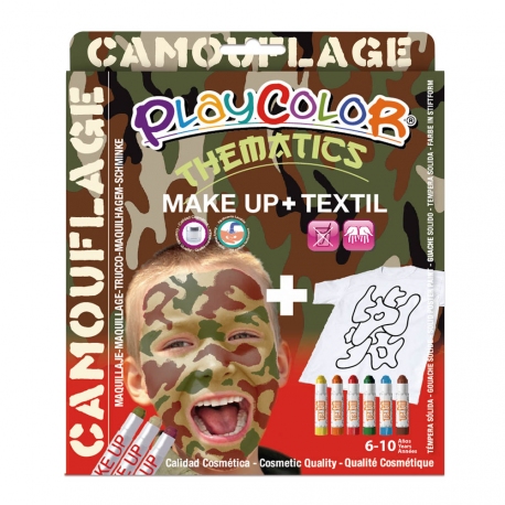 Pack 3-en-1 - Maquillage + T-Shirt à peindre + Stick de peinture pour textile - Thème CAMOUFLAGE - PLAYCOLOR