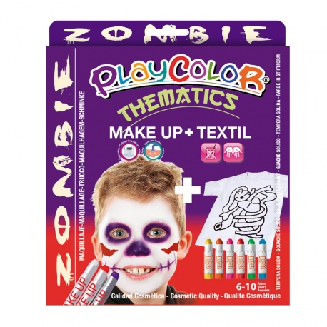 Pack 3-en-1 - Maquillage + T-Shirt à peindre + Stick de peinture pour textile - Thème ZOMBIE - PLAYCOLOR