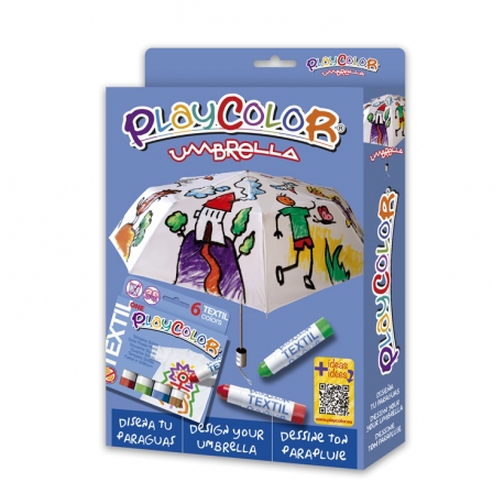Pack 2-en-1 comprenant 1 PARAPLUIE Diam. 96 cm + TEXTIL ONE - 6 Sticks de peinture gouache solide 10 g - PLAYCOLOR