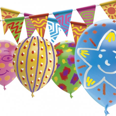 Pack Anniversaire 2-en-1 - 12 sticks de gouache solide 10g PLAYCOLOR + bannières à peindre et 12 ballons
