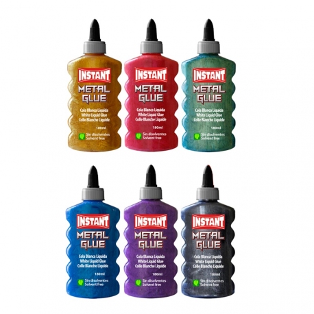 Lot de 6 Colles couleur métallique 180ml - 6 couleurs assorties - Loisirs créatifs - INSTANT