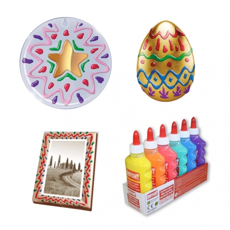 Lot de 6 Colles blanche couleur 180ml - 6 couleurs assorties - Loisirs créatifs - SLIME - INSTANT