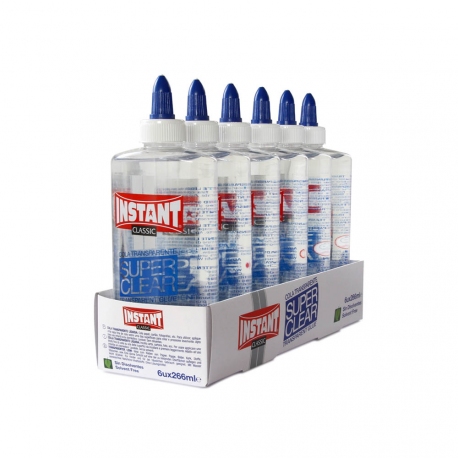 Lot de 6 Colles liquide transparente - SUPERCLEAR  266ml. - INSTANT