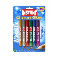 Lot de 6 Colles stylo liquide avec paillettes - Glitter Glue METALLIC 6 x 10,5 ml - INSTANT