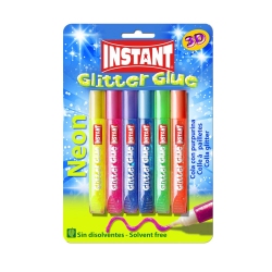 Lot de 6 Colles stylo liquide FLUO avec paillettes - Glitter Glue FLUO 6 x 10,5 ml - INSTANT