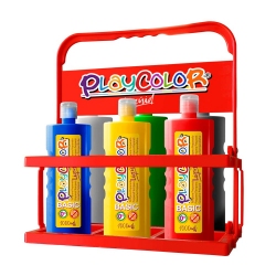 Lot de 6 Peinture gouache liquide BASIC 1000ml avec casier de rangement - PLAYCOLOR