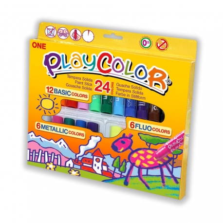 BASIC ONE - Stick de peinture gouache solide 10 g - 12 couleurs assorties - PLAYCOLOR