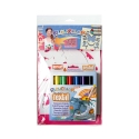 Pack 2-en-1 comprenant 2 POCHOIRS filles + TEXTIL POCKET - 6 Stylos de peinture gouache solide spécial textile - PLAYCOLOR 