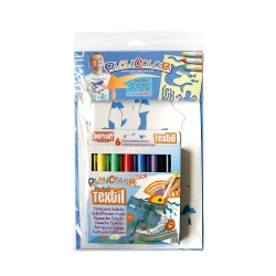 Pack 2-en-1 comprenant 2 POCHOIRS garçons + TEXTIL POCKET - 6 Stylos de peinture gouache solide spécial textile - PLAYCOLOR 