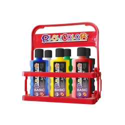 ACRYLIC BASIC - Lot de 6 Peinture liquide acrylique 250 ml avec casier de rangement - 6 couleurs assorties - PLAYCOLOR