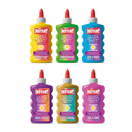 Lot de 6 Colles couleur transparente 180ml - 6 couleurs assorties - Loisirs créatifs - INSTANT