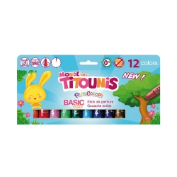 Sticks de peinture gouache solide 10g - BASIC ONE - 12 couleurs assorties