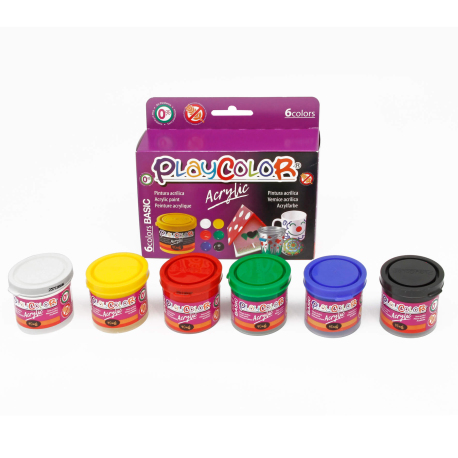 ACRYLIC BASIC - Lot de 6 pots de peinture acrylique - 40 ml. - 6 couleurs assorties - PLAYCOLOR