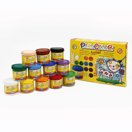 Lot de 12 pots de peinture gouache liquide BASIC - 40 ml. couleurs assorties - PLAYCOLOR