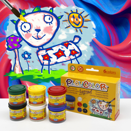 Lot de 6 pots de peinture gouache liquide BASIC - 40 ml. couleurs assorties