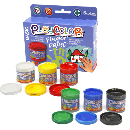 FINGER PAINT BASIC - Lot de 6 pots de peinture au doigt - 40 ml. couleurs assorties - PLAYCOLOR