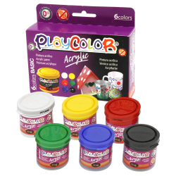 ACRYLIC BASIC - Lot de 6 pots de peinture acrylique - 40 ml. - 6 couleurs assorties - PLAYCOLOR